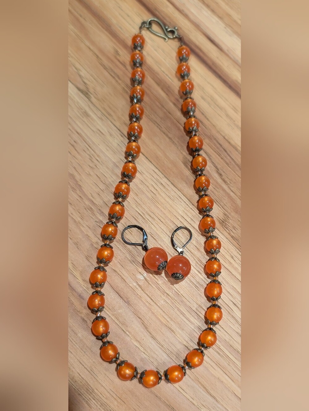 Orange Moonglow Bead Necklace and Earring Set - Women Jewelry